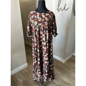 Natural Life Collette Green Tiered Maxi Dress Ruffle Sleeve Boho Casual Large